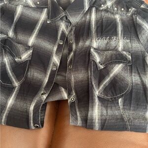 Women’s Harley-Davidson Black and White Plaid Shirt-2xl